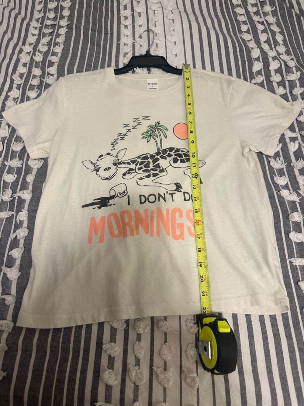Redone 70s Loose Tee “ I Don’t Do Mornings Graphic - White with Orange Print - Picture 9 of 11